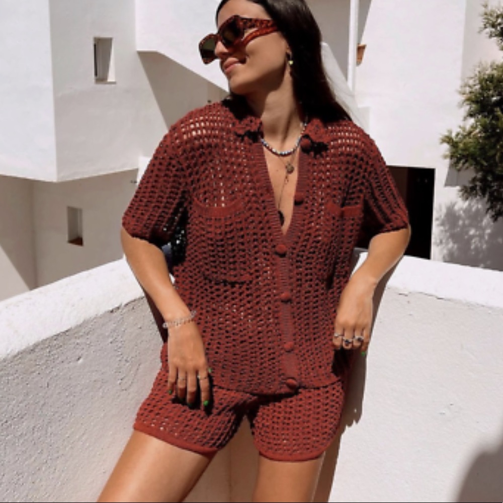 Zara Crochet Burgundy Set